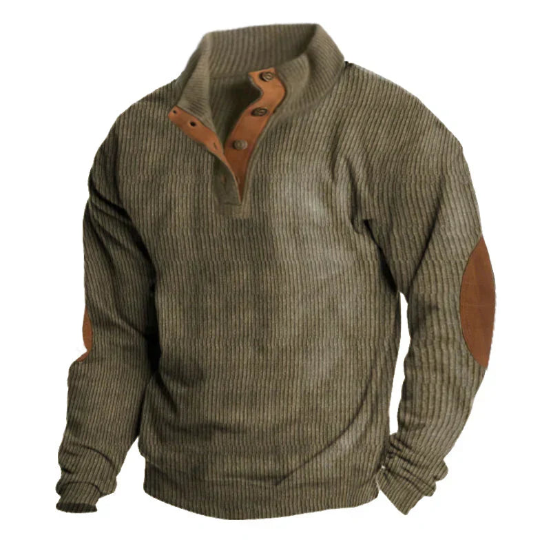 Friedrich Gerippter Herrenpullover mit Knopfleiste